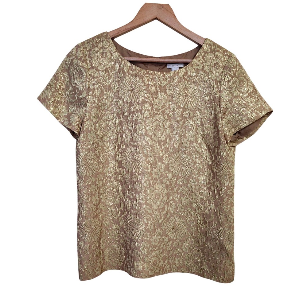 J.Crew Top Women 10 Gold Metallic Silk Blend Floral Jacquard Holiday  Brocade